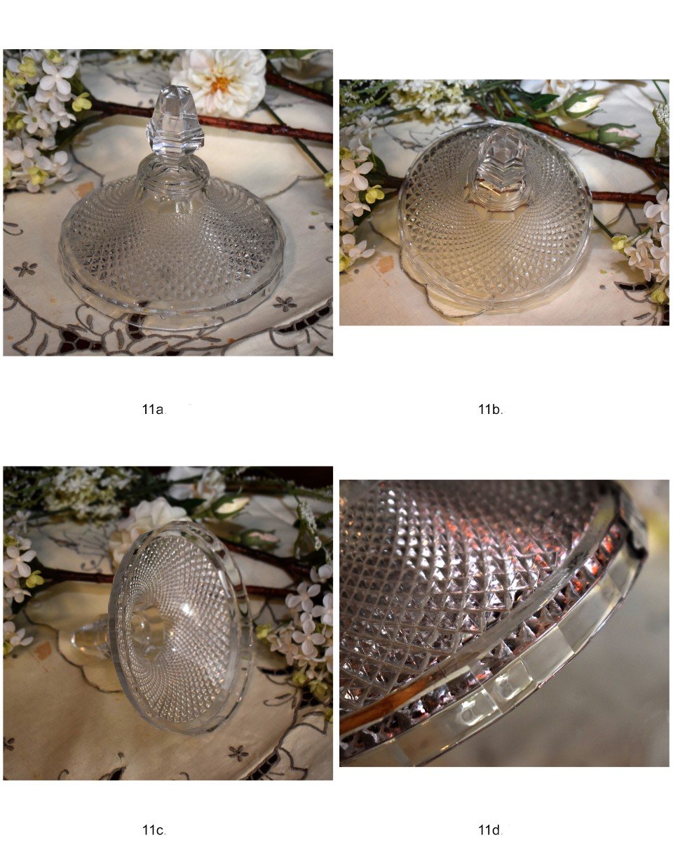 Drageoir En Cristal  Le Creusot / Baccarat, Vers 1840, Compotier , Pointes De Diamants,  XIXème-photo-7