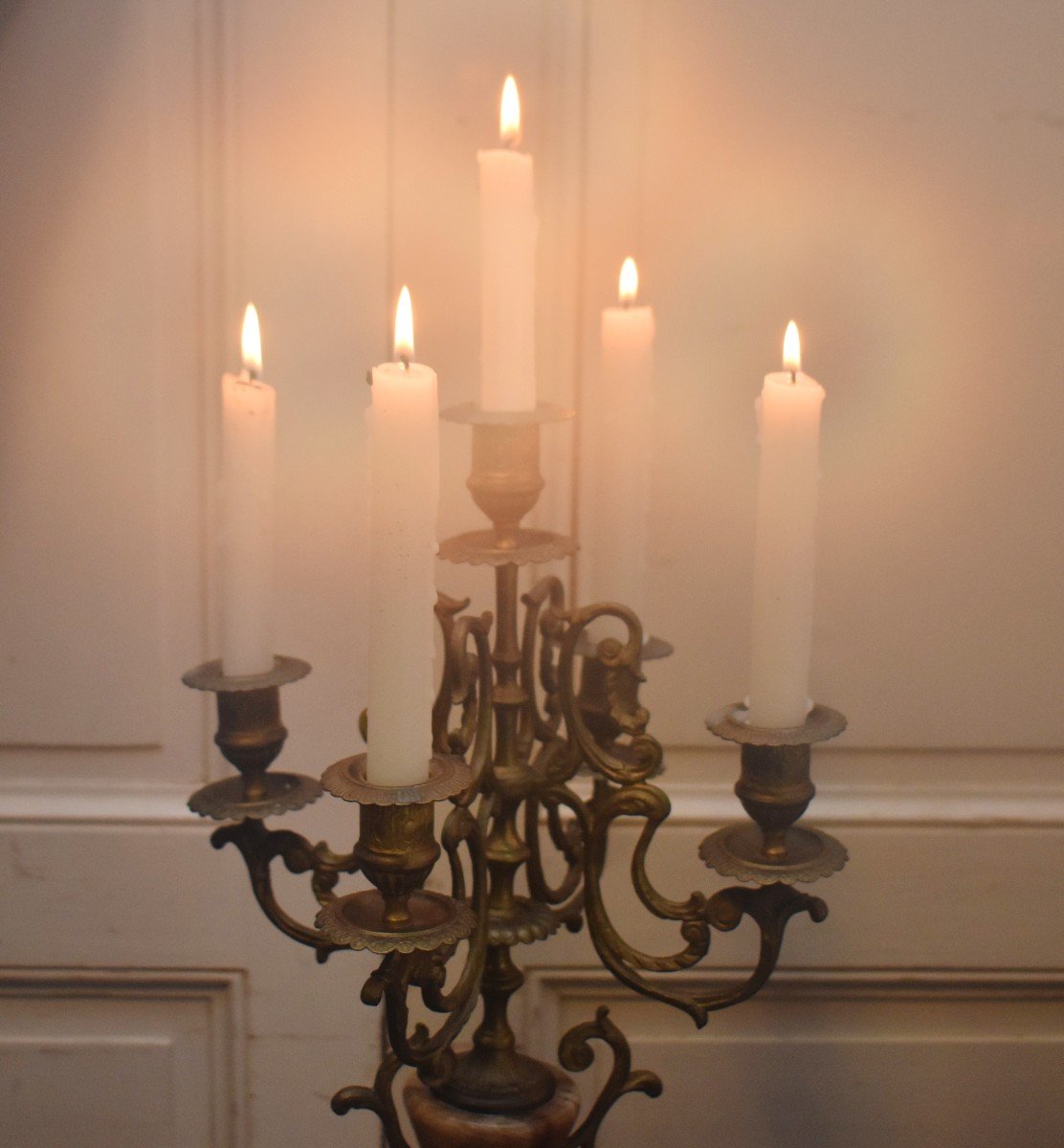 Pair Of Candelabras In Bronze And Onyx,  Napoléon III , 19th Century, Candlesticks With Five Arms Of Light-photo-5