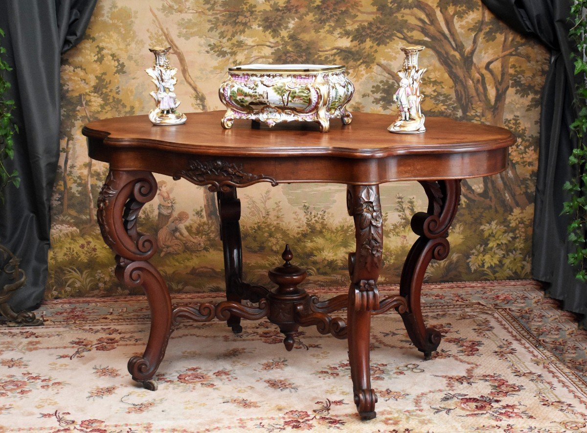 Violin Shaped And Curved Middle Table, Mahogany Pedestal Table, Napoleon III Period, XIXth-photo-2