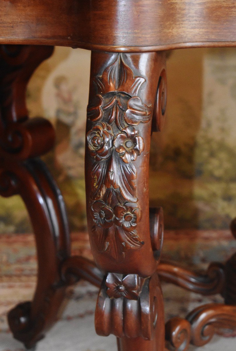 Violin Shaped And Curved Middle Table, Mahogany Pedestal Table, Napoleon III Period, XIXth-photo-7