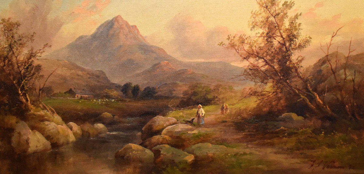 Vernon 1892 , paysage de montagne, " Glaslyn Valley"  pays de Galles , "  sugar loaf mountains"-photo-2