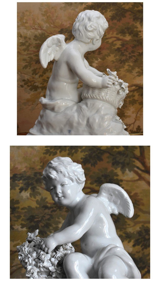 Capodimonte Porcelain Statue, Cherub With Flower Basket, Signed Umberto Onesto, Character-photo-3