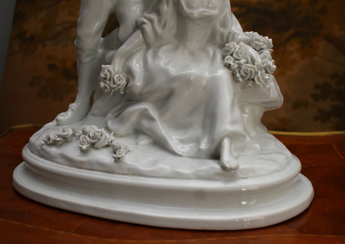 Statue, Groupe En Porcelaine Blanche émaillée , Scène Galante,  Capodimonté, Naples,  Italie Fin XIXème-photo-4