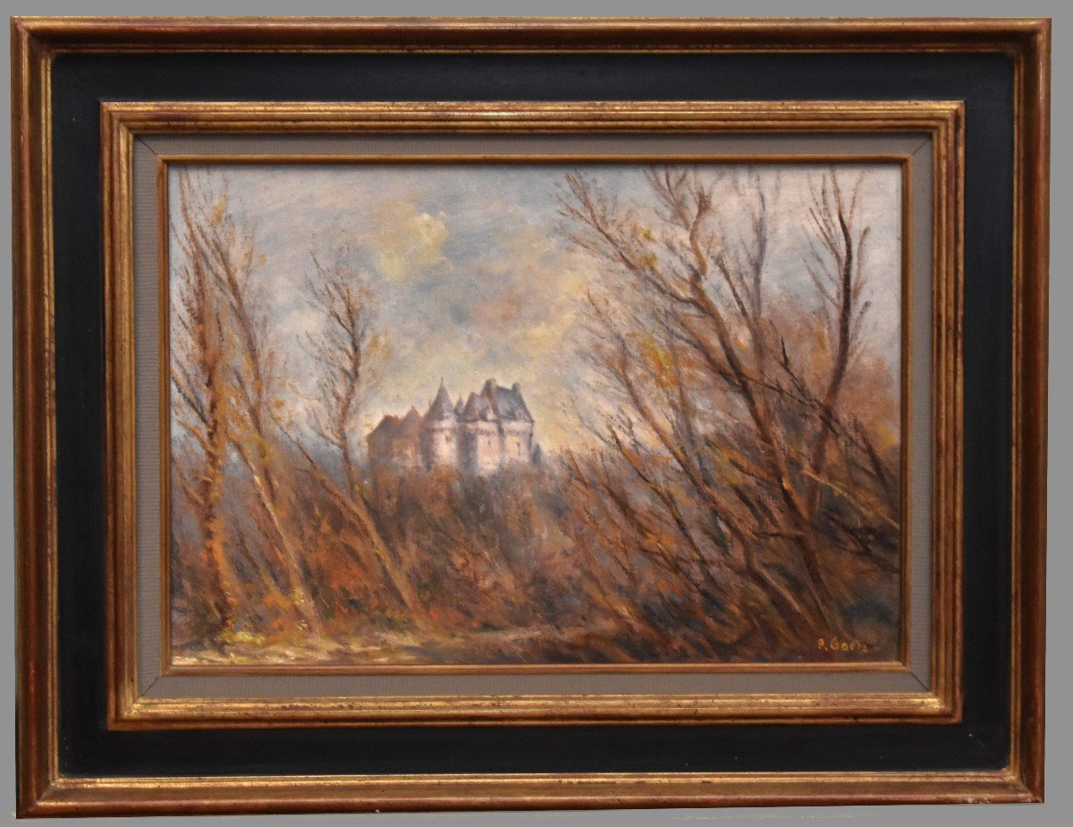 Paul Goetz, Landscape From La Brenne, Painting Of A Castle In The Forest, Painter From Indre.-photo-2