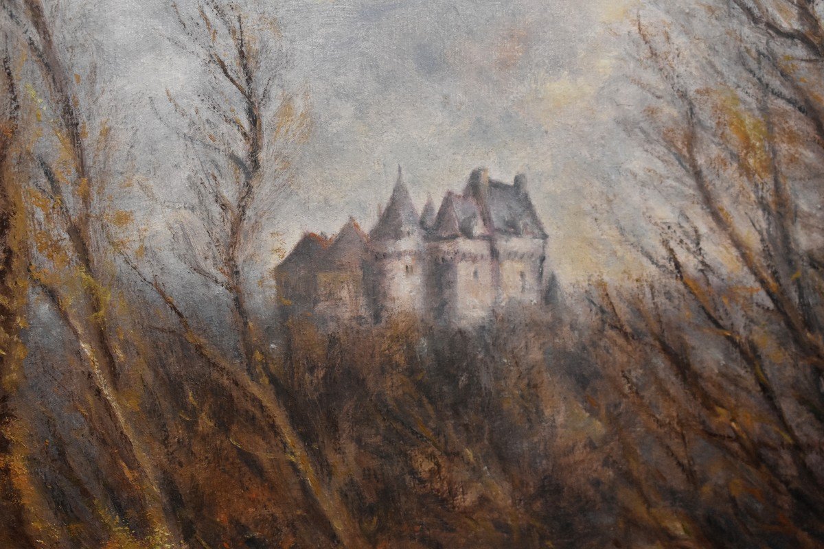 Paul Goetz, Landscape From La Brenne, Painting Of A Castle In The Forest, Painter From Indre.-photo-4
