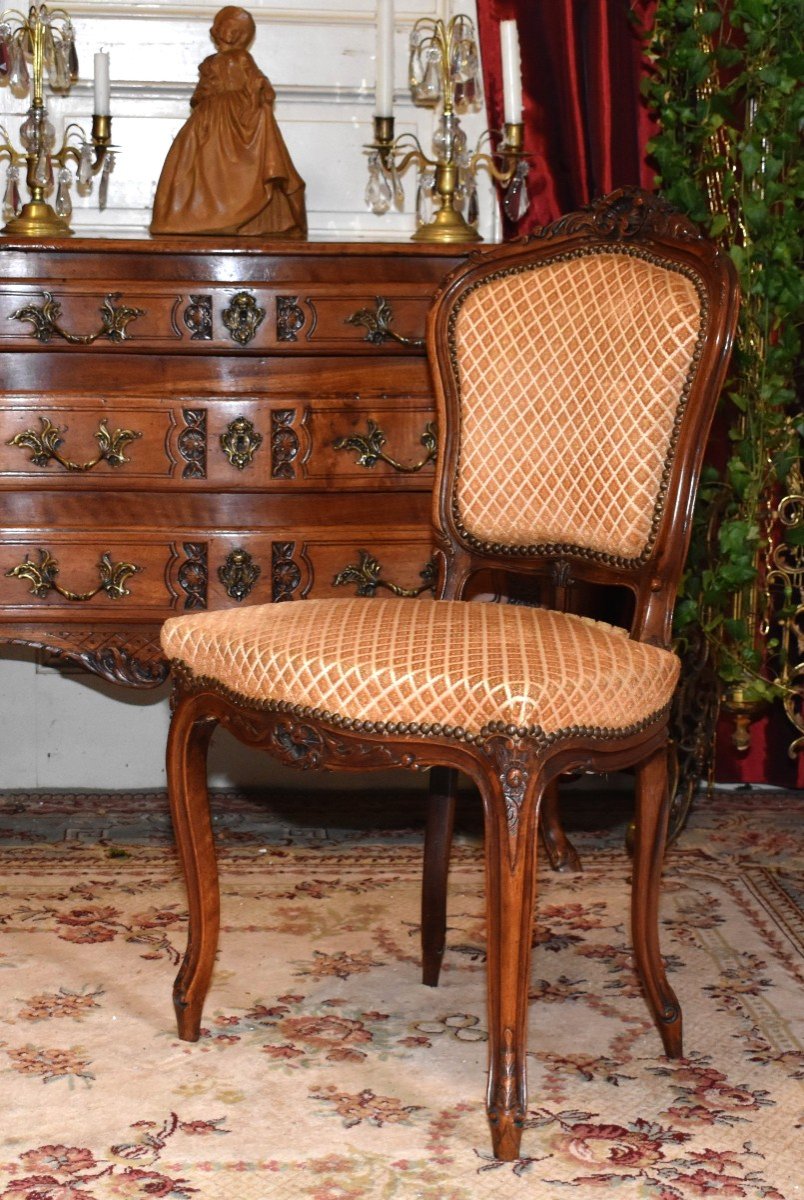 Bedroom Or Living Room Chair, Louis XV Style In Walnut, Velvet Fabric.-photo-3