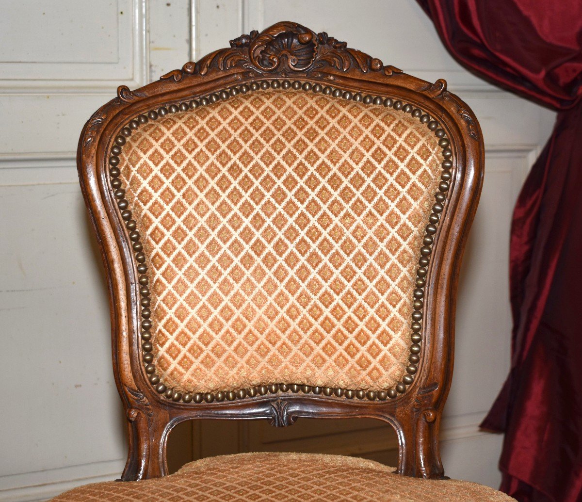 Bedroom Or Living Room Chair, Louis XV Style In Walnut, Velvet Fabric.-photo-1