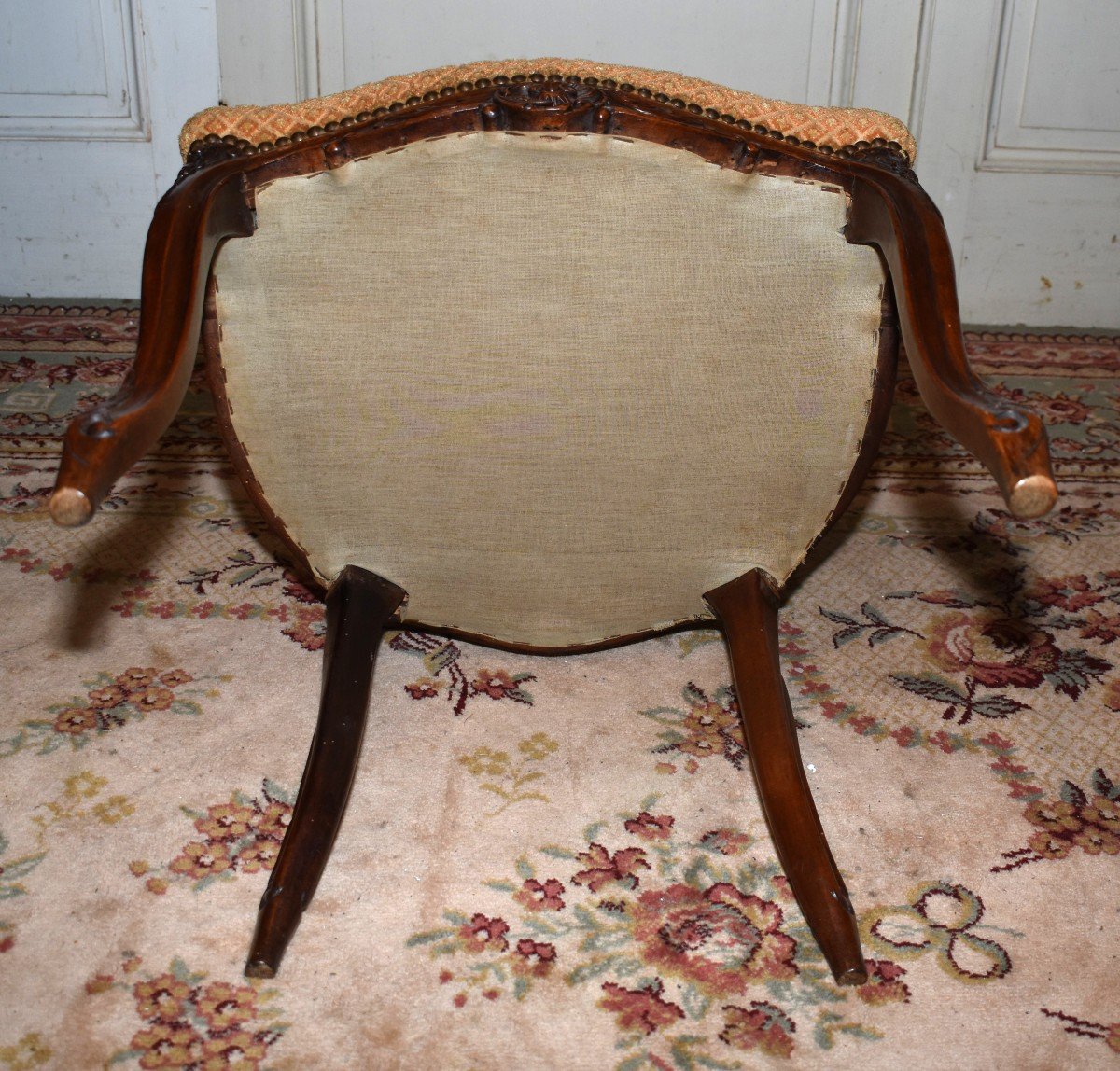 Bedroom Or Living Room Chair, Louis XV Style In Walnut, Velvet Fabric.-photo-8