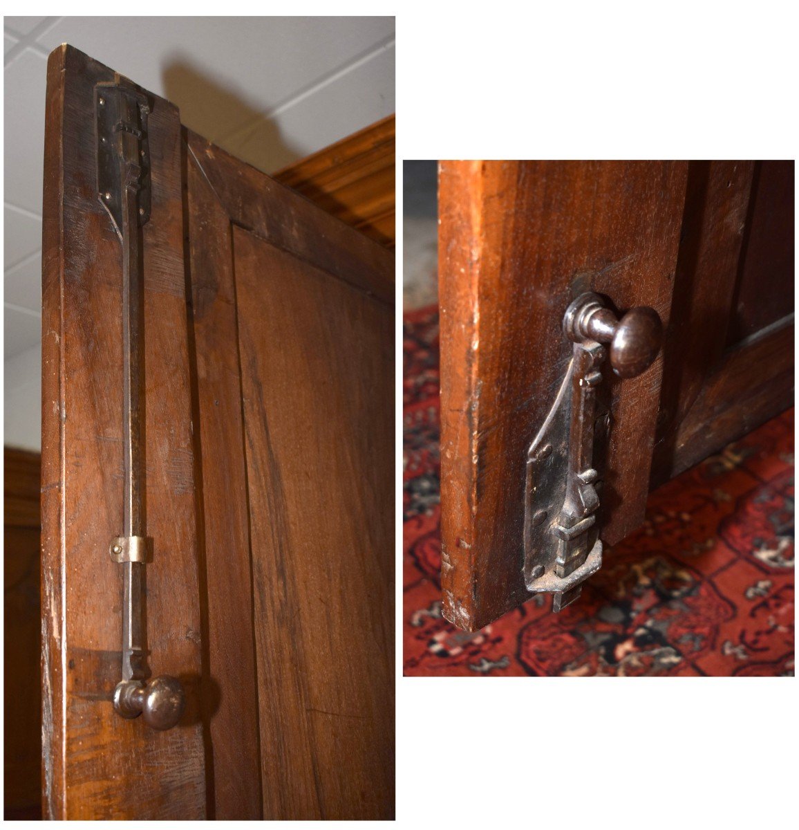 Armoire Louis XIII En Noyer Massif , Décor Pointes De Diamants ,  fin du XVIIème début XVIIIème  siècle  à Soubassement Et Pieds Boules.-photo-6