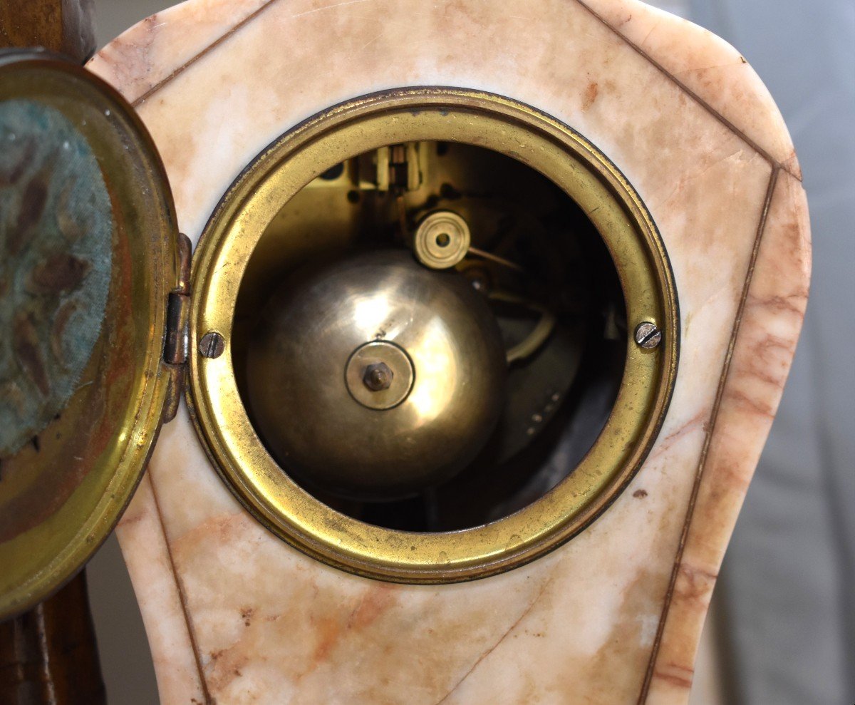 Marble Pendulum, Character Regulates Brown Patina, Young Peasant Woman With A Bird, Art Nouveau.-photo-8