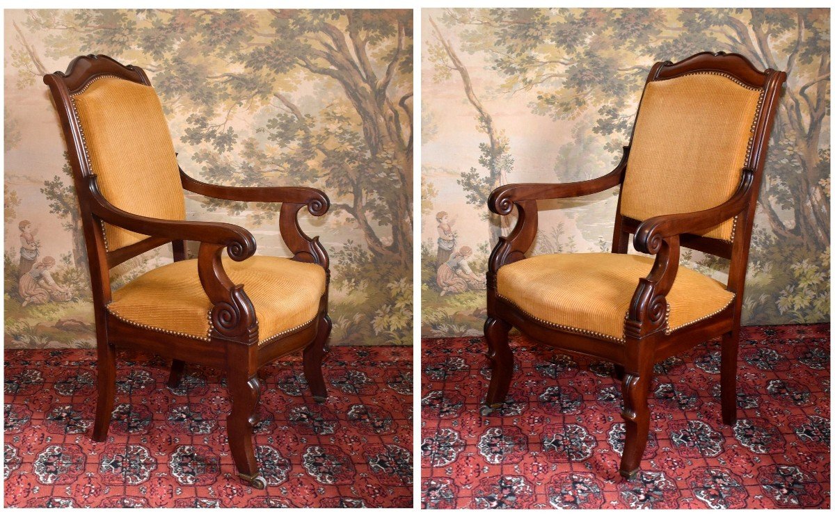 Suite Of Four Mahogany Armchairs Restoration Period, XIX E, Possibility Sale In Pair.-photo-3