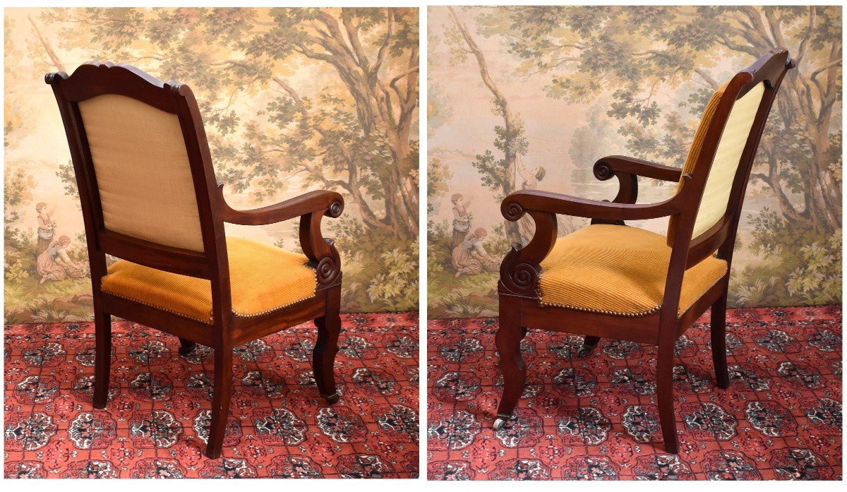 Suite Of Four Mahogany Armchairs Restoration Period, XIX E, Possibility Sale In Pair.-photo-4