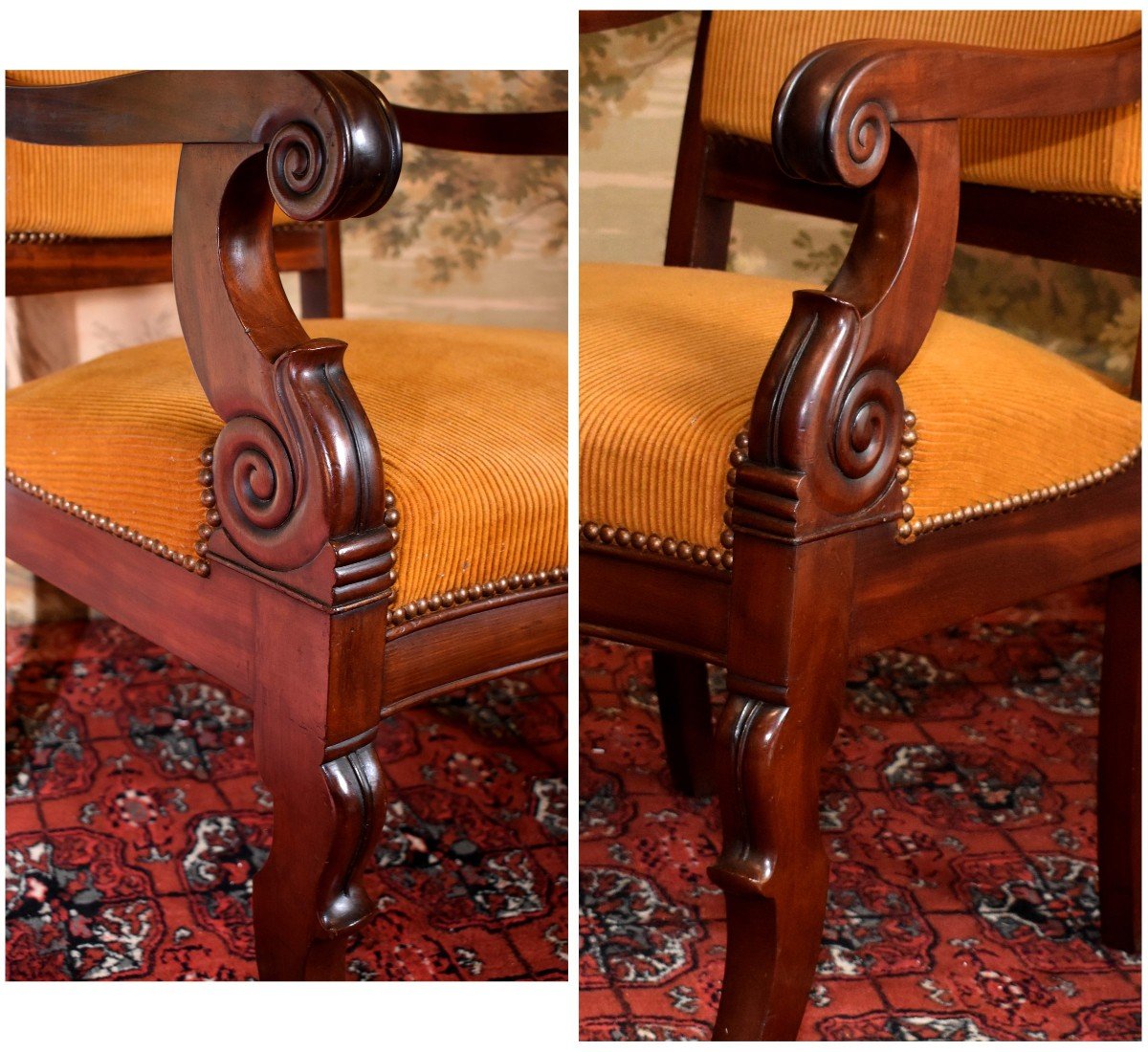 Suite Of Four Mahogany Armchairs Restoration Period, XIX E, Possibility Sale In Pair.-photo-5