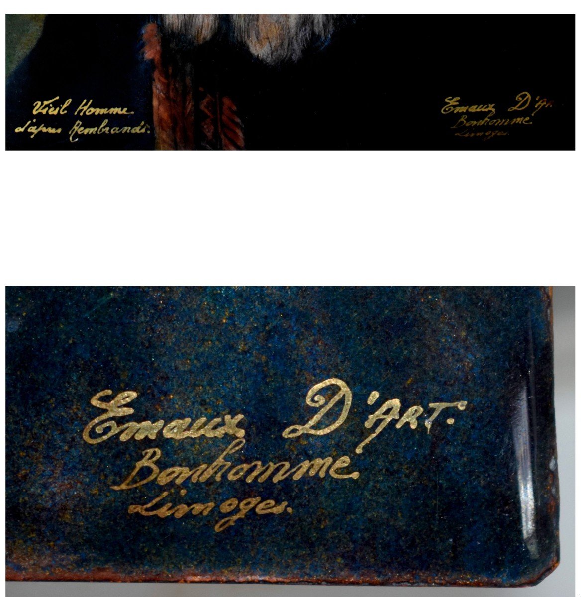 René Bonhomme, Email From Limoges, Enamel Plate, Portrait Of An Old Man After Rembrandt-photo-7