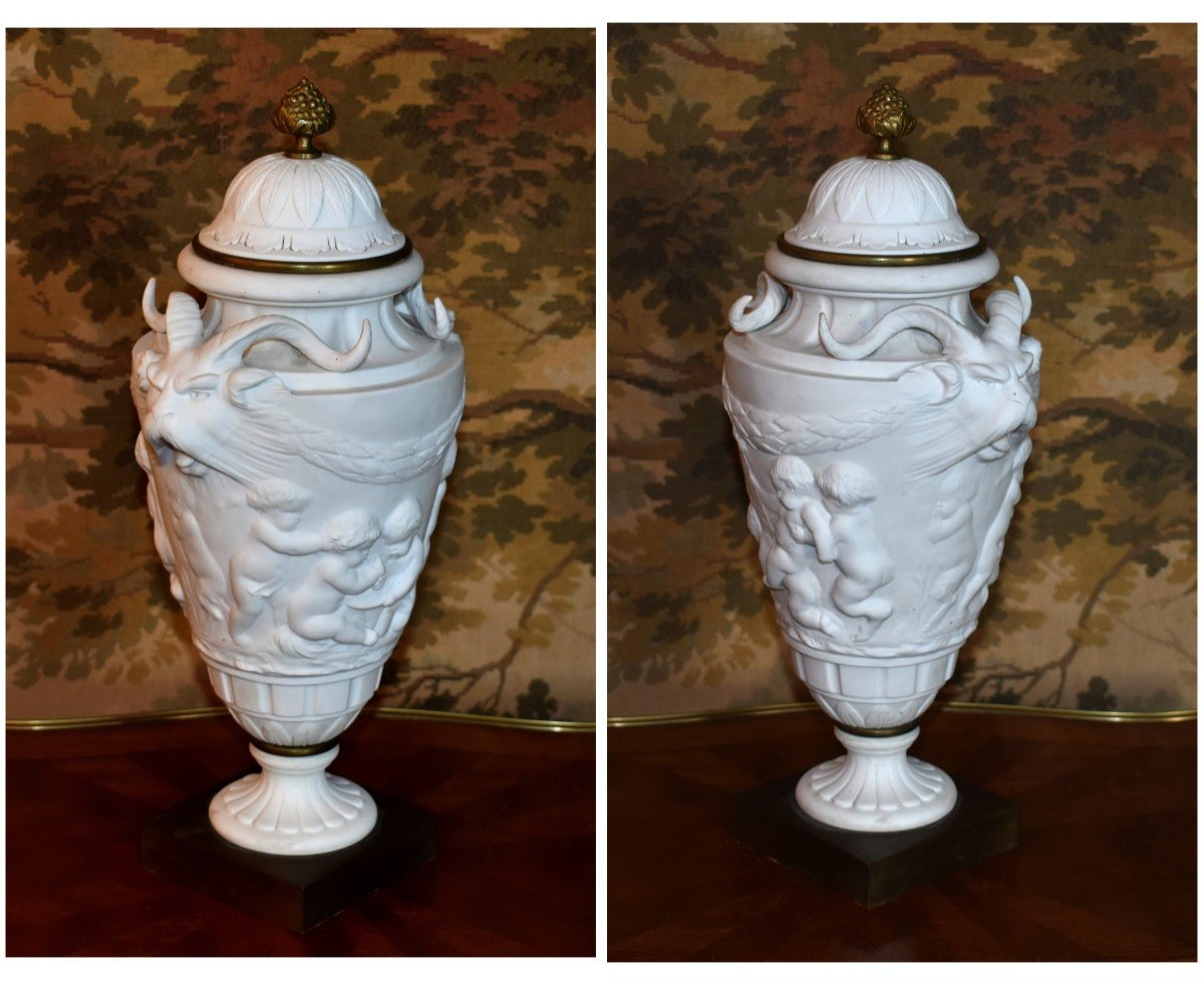 Samson , Grand vase  en biscuit  blanc  de porcelaine - cassolette Manufacture Samson d'après Sèvres  et inspiré d'un  modèle du sculpteur  Clodion.-photo-4