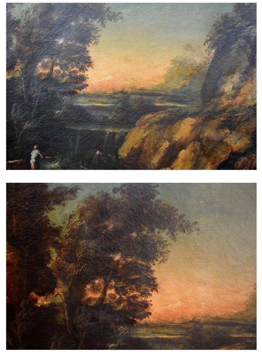 Pair Of Paintings, Northern Italy, 18th Century, Animated Landscapes, Herd Drinking Scenes-photo-6