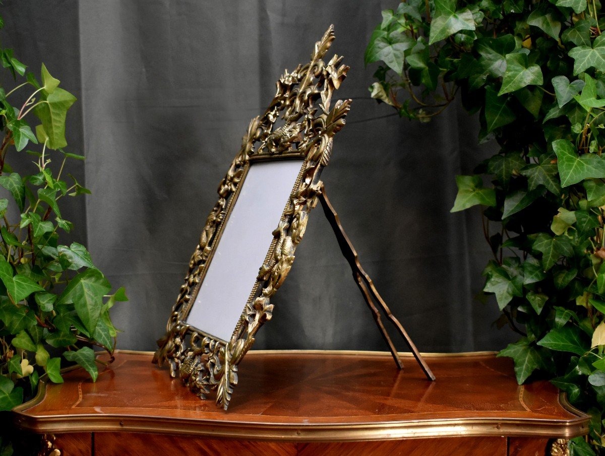 Bronze Easel Frame With Carved And Openwork Pediment, Renaissance Style, To Stand Or Hang.-photo-3