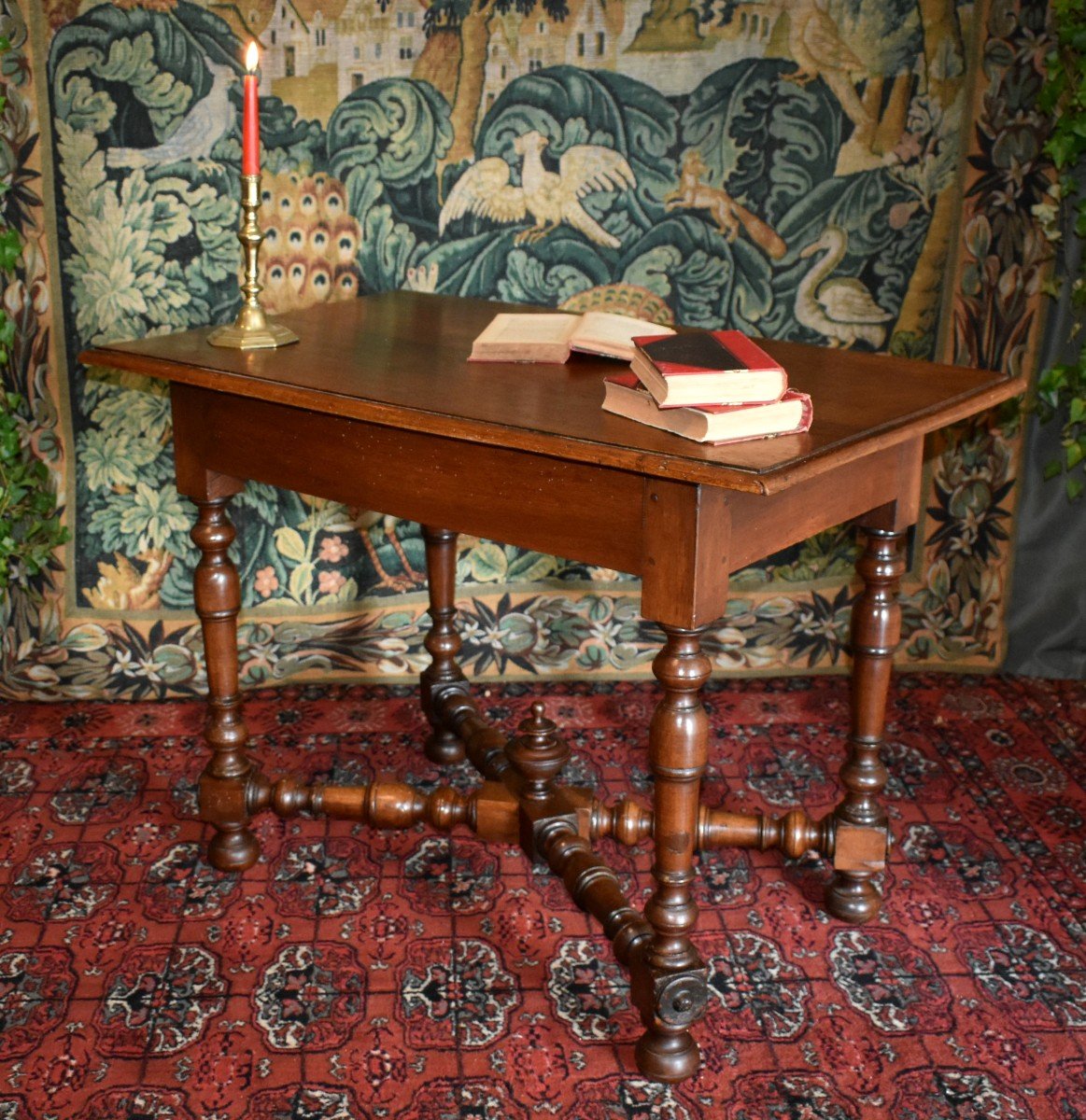 Table &agrave; &eacute;crire , Bureau En Noyer De Style Louis XIII - Louis XIV,  Fin  XVIIe - D&eacute;but XVIIIe,  entrejambe en X, pieds balustres-photo-4