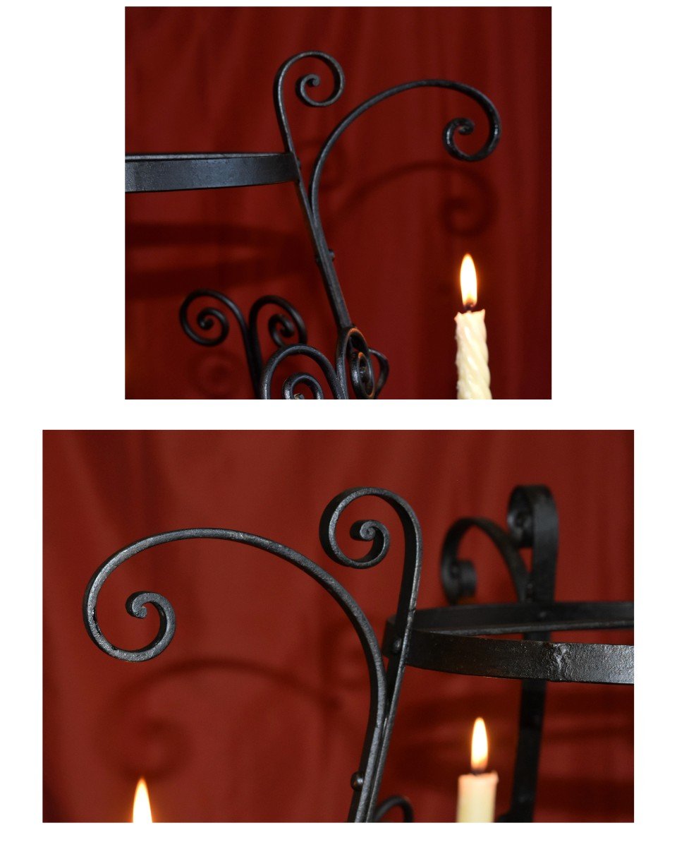 Wrought Iron Chandelier Medieval Style, Haute Epoque, 4 Arms Of Light, Four Candles Lighting-photo-5