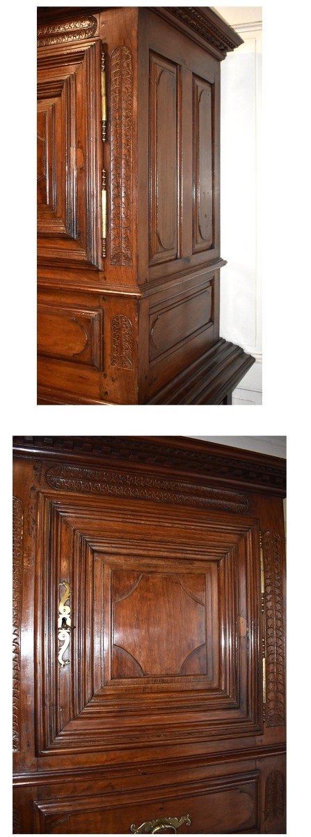 Standing Man In Two Parts, Diminutive Top And Pediment, Solid Walnut, 2 Body Cabinet.-photo-4
