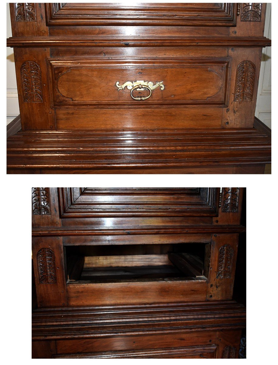 Standing Man In Two Parts, Diminutive Top And Pediment, Solid Walnut, 2 Body Cabinet.-photo-5