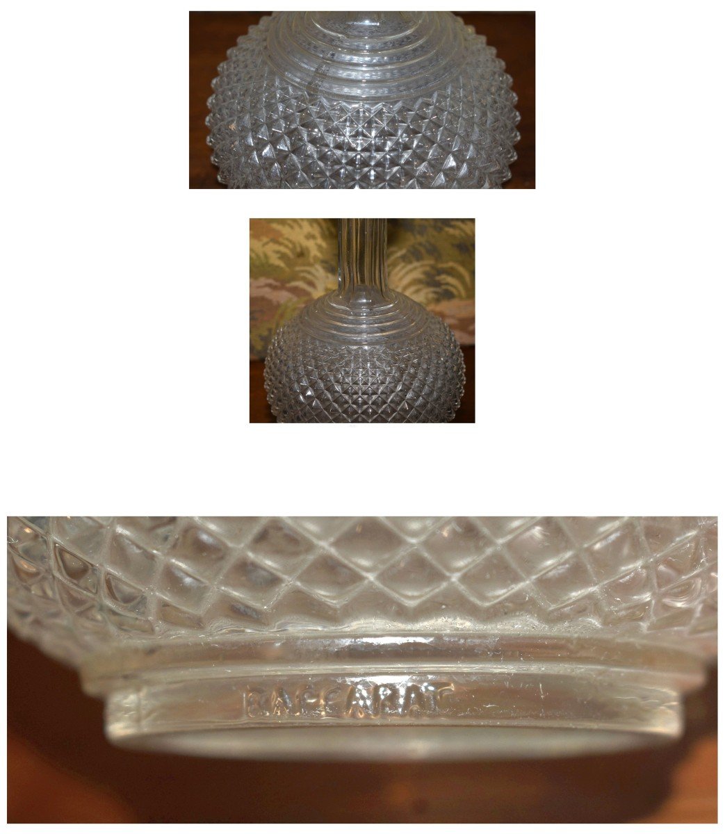 Service De Verres En Cristal De Baccarat Modèle à  pointes de Diamants biseautées ,   Forme Gondole, Deux Carafes décor biseaux.-photo-7