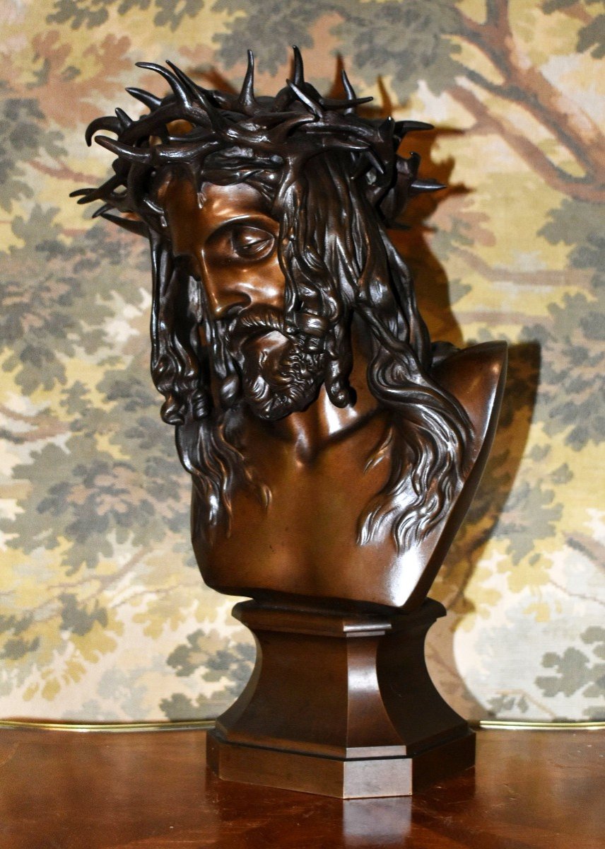 Bronze Bust, Head Of Christ With The Crown Of Thorns By François Rude, Charles Fumière - Thiebaut Frères-photo-3