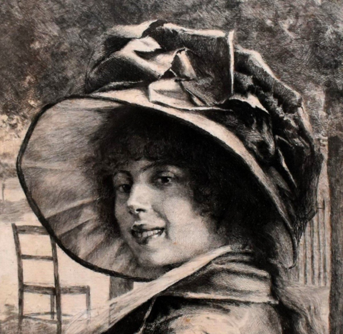 Engraving By Daniel Charles-marie Mordant After Albert Edelfelt. Portrait Of A Young Woman-photo-3