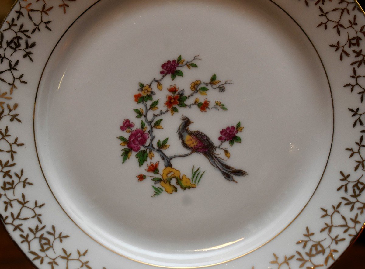 Service Part In Fine Porcelain From Limoges - Vierzon, Bird Of Paradise Decor-photo-5