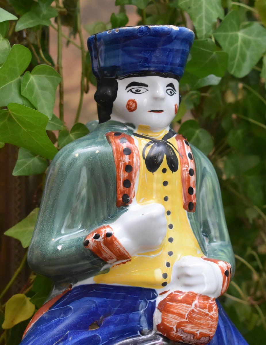 Anthropomorphic Pitcher, Jacquot Pot, Man Sitting On A Barrel, Rodingote And Tricorn, 19th Century-photo-1