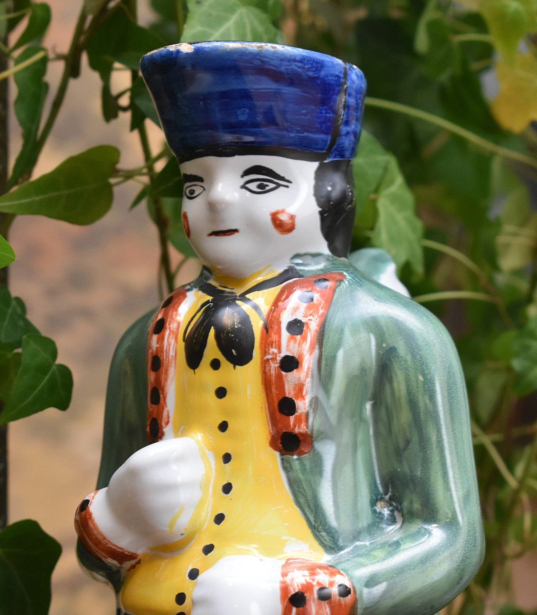 Anthropomorphic Pitcher, Jacquot Pot, Man Sitting On A Barrel, Rodingote And Tricorn, 19th Century-photo-2