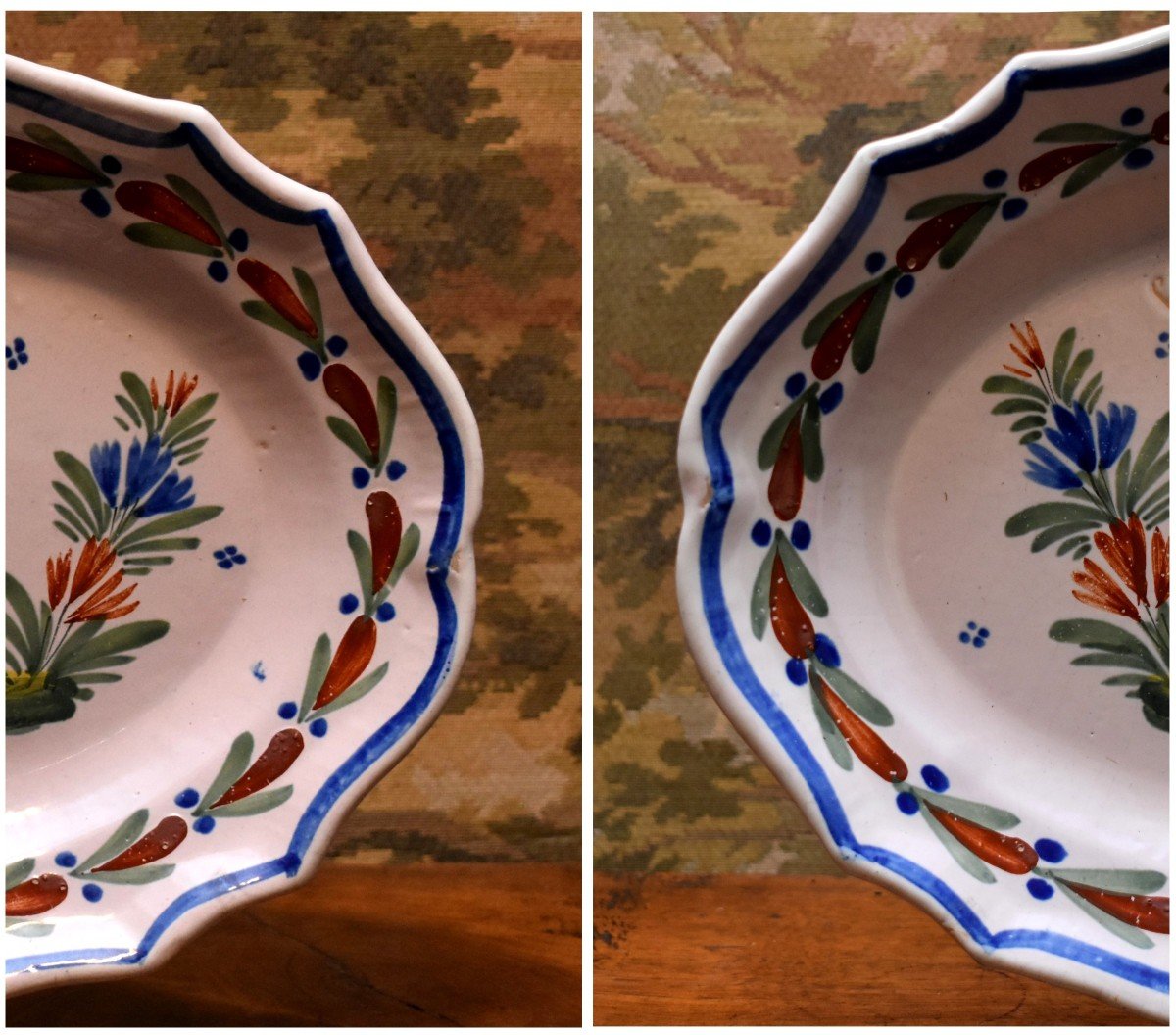 Henriot Quimper, Pair Of Decorative Dishes, Couple Of Traditional Breton Characters,-photo-2