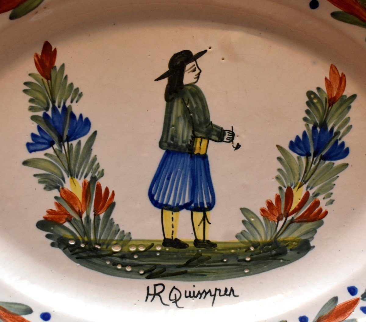 Henriot Quimper, Pair Of Decorative Dishes, Couple Of Traditional Breton Characters,-photo-5