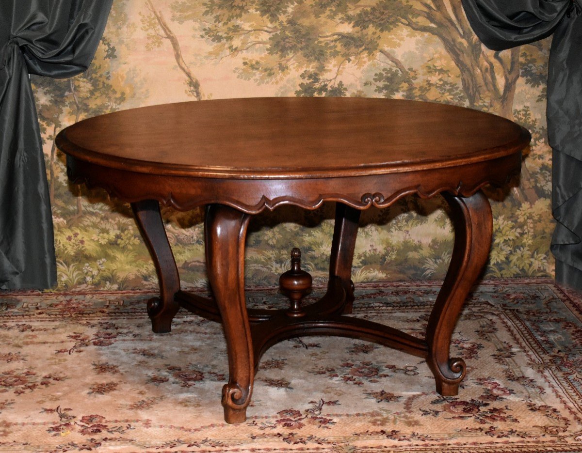 Middle Dining Room Table, Louis XV Style Oak Pedestal Table, 4 Feet And Crotch-photo-3