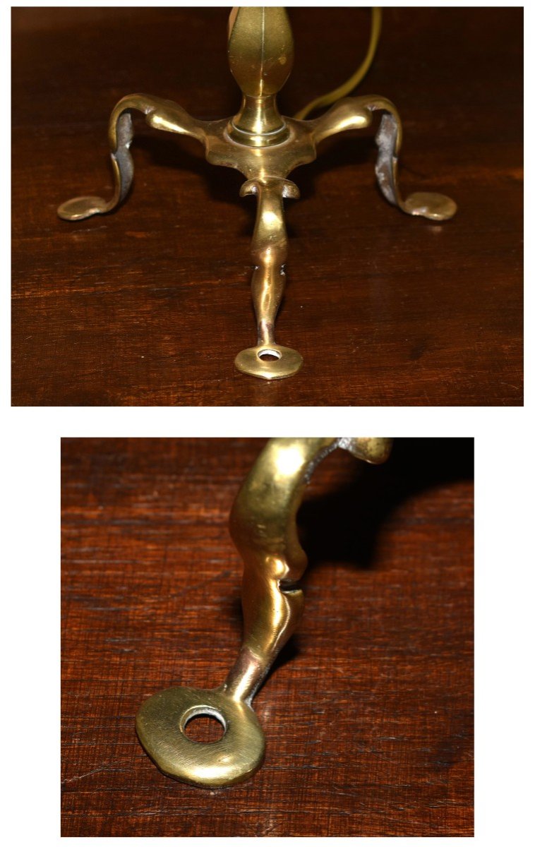 Bronze Lamp Base, Baluster Shaft, Tripod Base, Lampshade.-photo-4