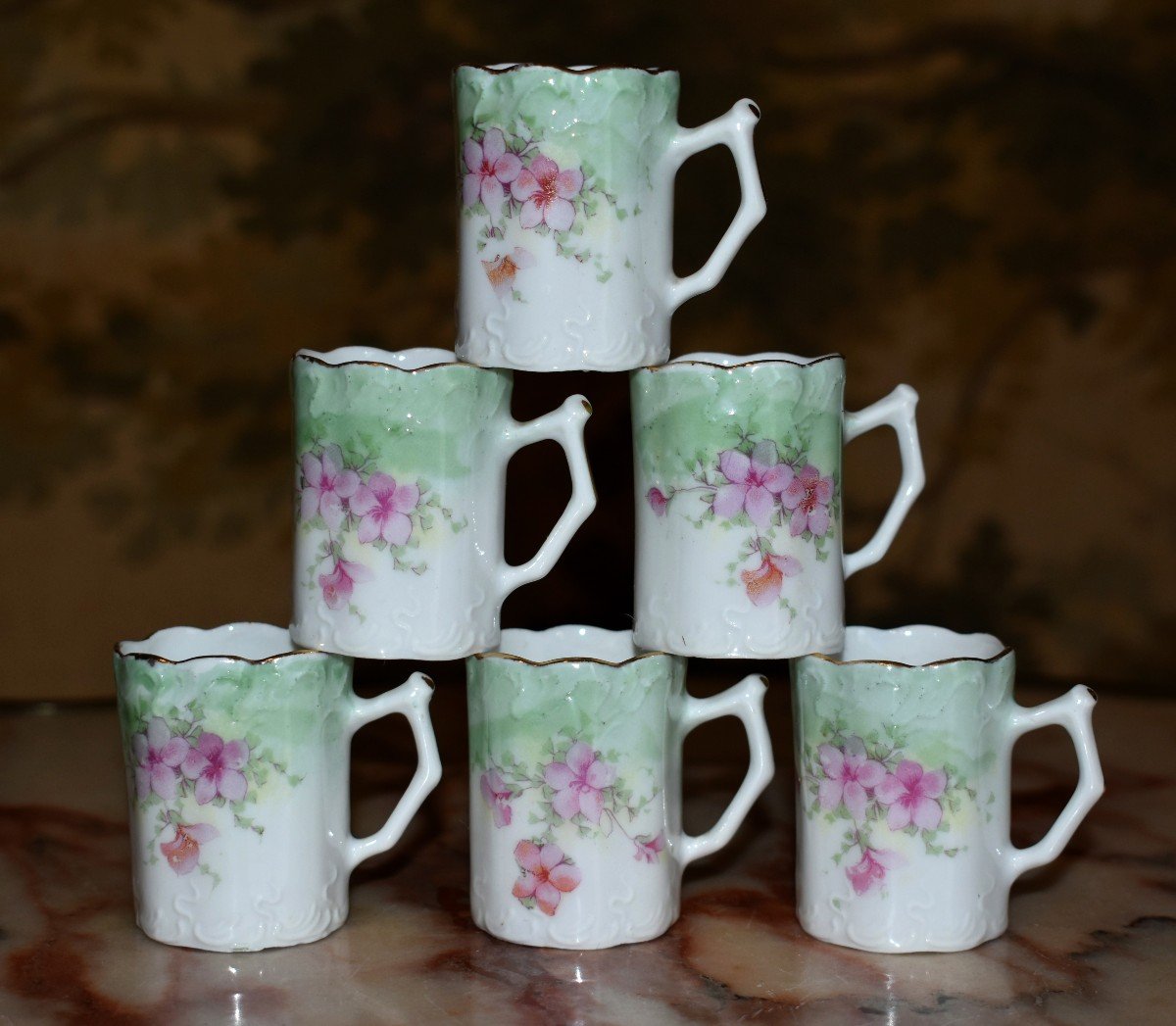 Porcelain Liqueur Service With Floral Decor, Including 6 Glasses, 1 Carafe And 1 Tray-photo-4