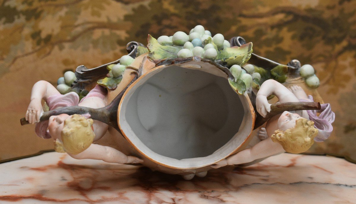 Centerpiece, Polychrome Biscuit Subject, Planter Cup Bunches Of Grapes, 2 Children-photo-7