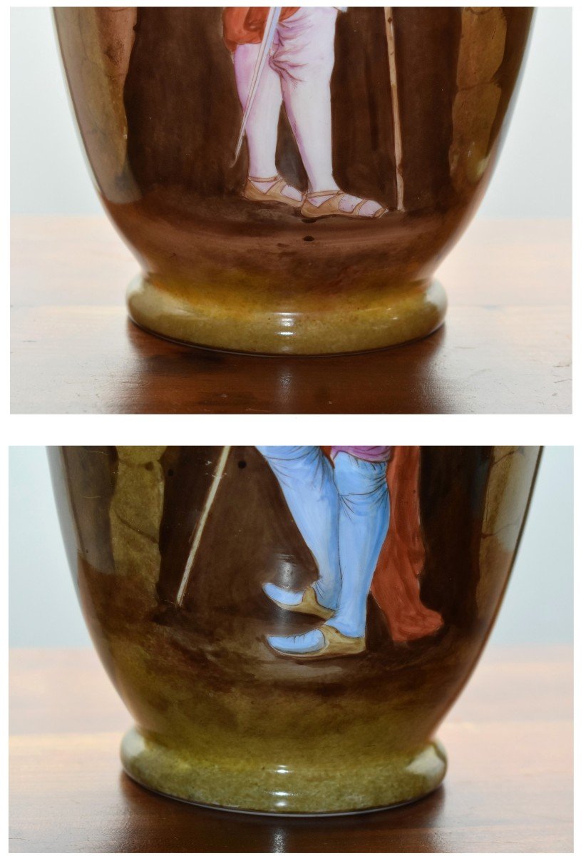 Paire De Vases En Verre Opalin, Opaline à Décor Soldats De La Renaissance, Lance Et Hallebarde-photo-6