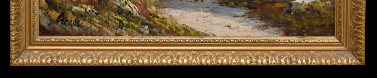 Mediterranean Landscape Painting, Seaside, Oil On Canvas Framed-photo-5