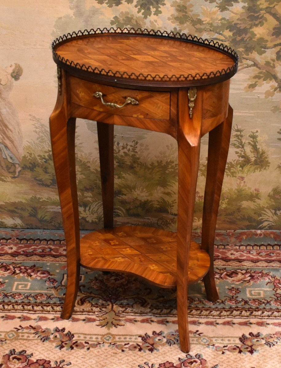 Guéridon  De Style Louis XV En Marqueterie  Galerie Laiton, Petite Table De Salon , sellette-photo-3