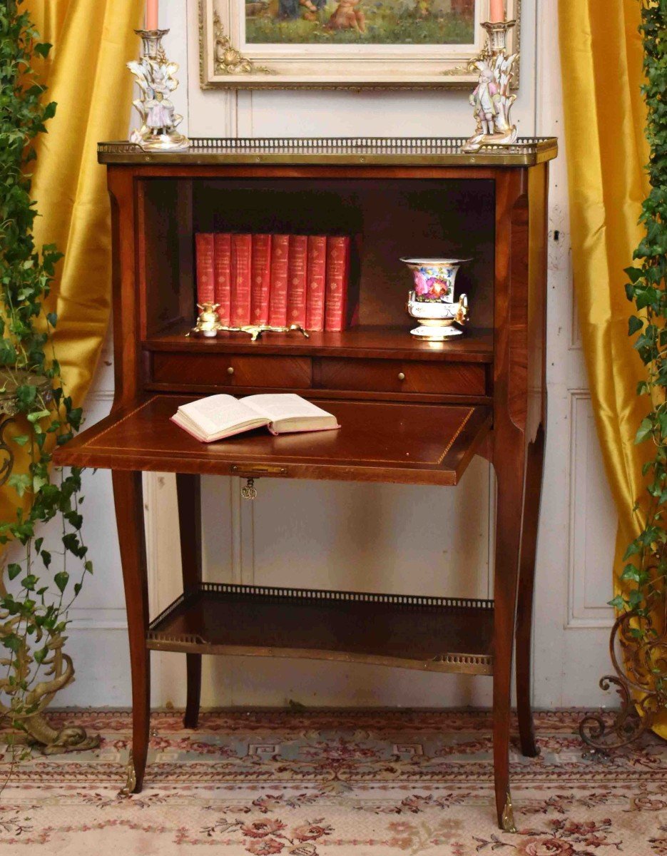 Lady's Secretary, Small Marquetry Drop-leaf Desk, Occasional And Miscellaneous Use Furniture-photo-3