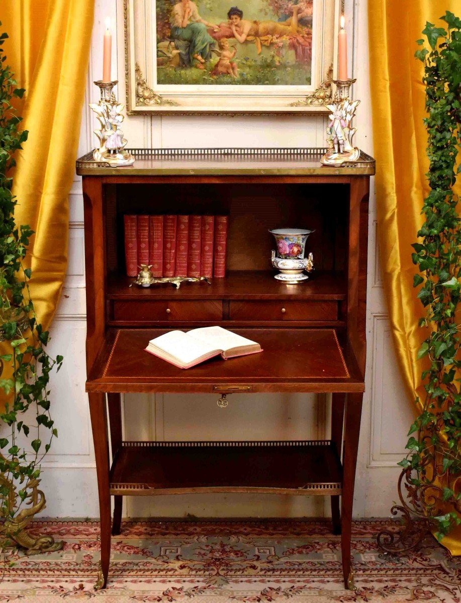 Lady's Secretary, Small Marquetry Drop-leaf Desk, Occasional And Miscellaneous Use Furniture-photo-4