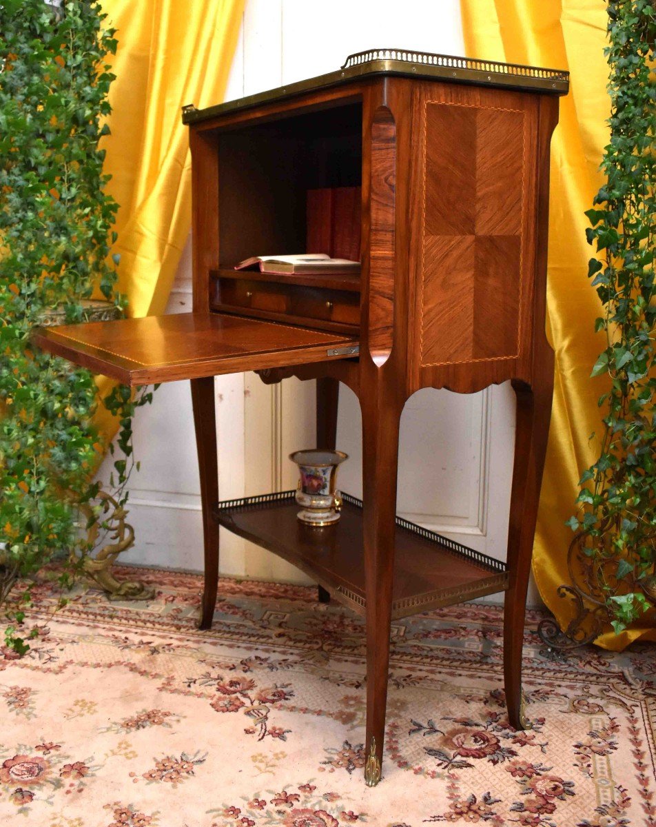 Lady's Secretary, Small Marquetry Drop-leaf Desk, Occasional And Miscellaneous Use Furniture-photo-2