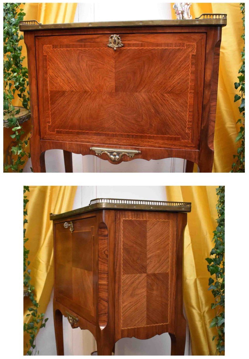 Lady's Secretary, Small Marquetry Drop-leaf Desk, Occasional And Miscellaneous Use Furniture-photo-4