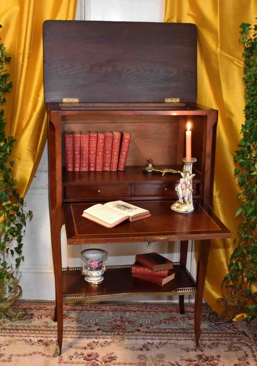 Lady's Secretary, Small Marquetry Drop-leaf Desk, Occasional And Miscellaneous Use Furniture-photo-5