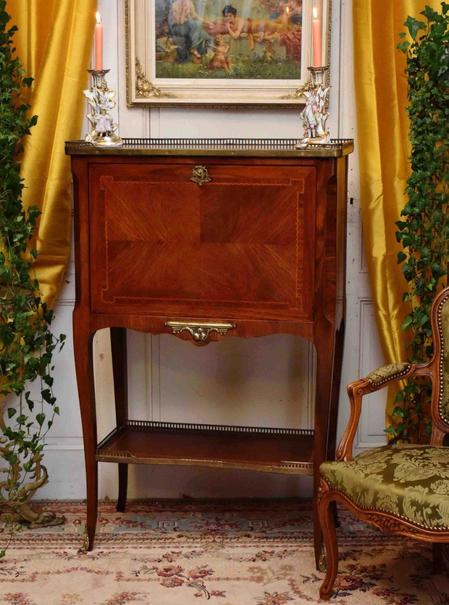 Lady's Secretary, Small Marquetry Drop-leaf Desk, Occasional And Miscellaneous Use Furniture