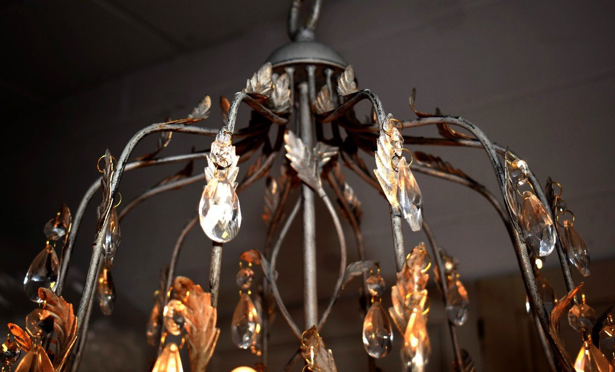 Important Cage Chandelier With Tassels In The Style Of Maison Bagués, 12 Light Arms, Grey -photo-8