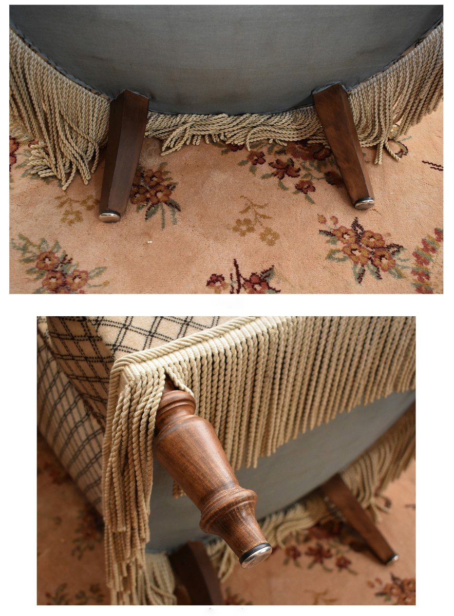 Napoleon III Style Toad Armchair Covered In Velvet Fabric And Twisted Fringes-photo-7