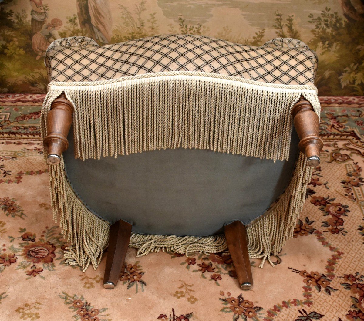 Napoleon III Style Toad Armchair Covered In Velvet Fabric And Twisted Fringes-photo-8