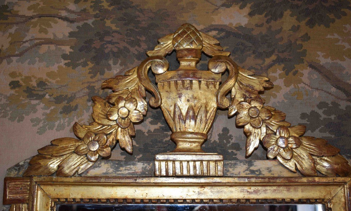 Louis XVI Style Gilded Wood Pediment Mirror, Napoleon III Period, 19th Century.-photo-2